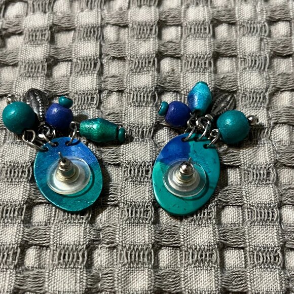 Drapers & Damons Pierced Stud Earrings Turquoise/ Blue Dangle EUC - Picture 3 of 3